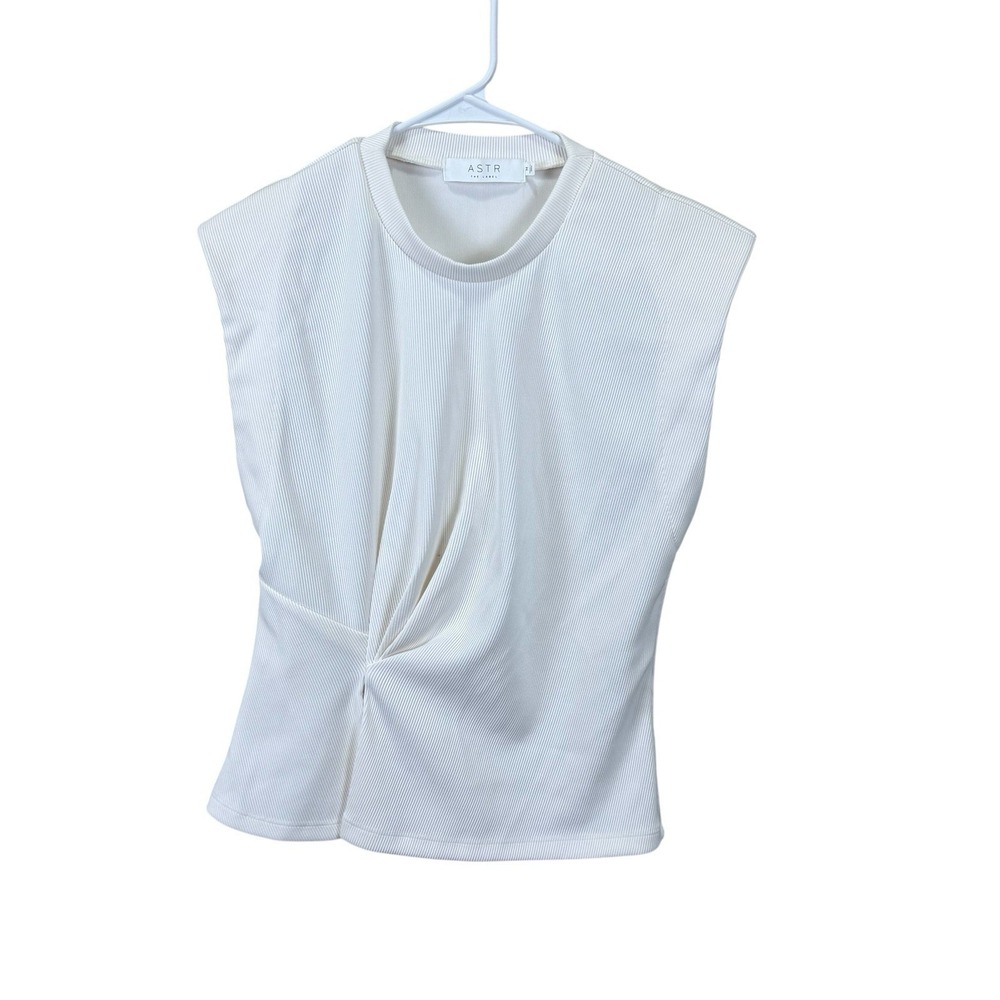 ASTR the Label Womens Cream Ribbed Twist Front Top Size Medium